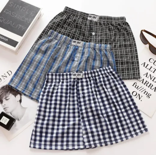 2 Pcs - Multi-Color Cotton Check Print Boxer - Underwear For Men